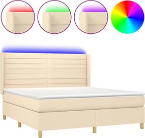 vidaXL Κρεβάτι Boxspring με Στρώμα &amp; LED Κρεμ 180x200 εκ. Υφασμάτινο