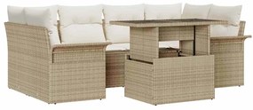 vidaXL Σετ Καναπέ Κήπου με μαξιλάρι 7 pcs Μπεζ Πολυ ράταν