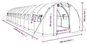 Θερμοκήπιο Λευκό 36 μ² 12 x 3 x 2 μ. με Ατσάλινο Πλαίσιο - Λευκό