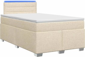 vidaXL Κρεβάτι Box Spring με Στρώμα και LED Κρεμ 120 x 200 cm Ύφασμα