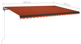 Τέντα Συρόμενη Χειροκίνητη με LED Πορτοκαλί/Καφέ 500 x 300 εκ. - Πολύχρωμο