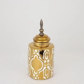 Βάζο Κεραμικό Με Καπάκι 752-20077 12.5x12.5x28cm White-Gold Estheti Home Κεραμικό