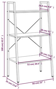 Ραφιέρα 3 Επιπέδων Σκούρο Καφέ &amp; Μαύρο 56 x 35 x 108 εκ. - Καφέ