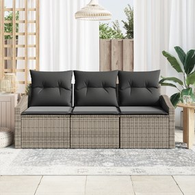 vidaXL Σετ 3 Τεμαχίων Καναπέ Κήπου με Μαξιλάρια Γκρι Πολυρατάν