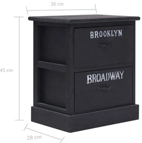 vidaXL Κομοδίνα 2 τεμ. Μαύρα 38 x 28 x 45 εκ. από Ξύλο Παυλώνιας