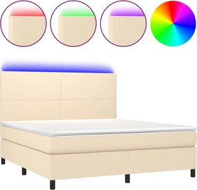 vidaXL Κρεβάτι Boxspring με Στρώμα &amp; LED Κρεμ 160x200 εκ. Υφασμάτινο