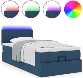 vidaXL Οθωμανικό κρεβάτι με στρώμα &amp; LEDs Μπλε 90x200 cm Ύφασμα