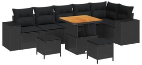 Σετ Καναπέ Κήπου με μαξιλάρι 9 pcs Μαύρο συνθετικό ρατάν