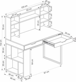 Γραφείο Λευκό / Καρυδί GACU 120x60x132
