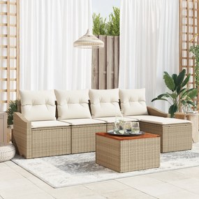 vidaXL Σετ 6 Τεμαχίων Καναπέδων Κήπου με Μαξιλάρια Μπεζ Πολυ Ρατάν Ακακίας
