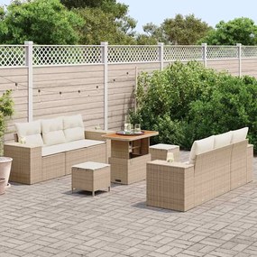 vidaXL Σετ Καναπέ Κήπου με αποθήκευση 9 pcs Μπεζ Πολυ ράταν