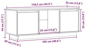 Έπιπλο Τηλεόρασης Λευκό 110,5x35x44 εκ. από Μασίφ Ξύλο Πεύκου - Λευκό