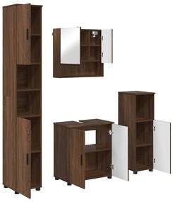 vidaXL Σετ Επίπλων Μπάνιου Επιτοίχιο 4 pcs Καφέ δρυς 61 x 35 x 64 εκ.
