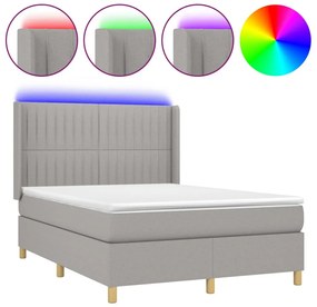 vidaXL Κρεβάτι Boxspring με Στρώμα &amp; LED Αν.Γκρι 140x200εκ. Υφασμάτινο