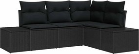 vidaXL Σετ Καναπέ Κήπου 4 pcs Μαύρο συνθετικό ρατάν