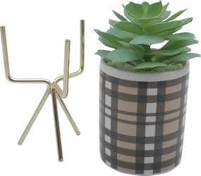 Τεχνητό Φυτό σε Κεραμικό Γλαστράκι με Μεταλλική Βάση 8x25cm - Καφέ