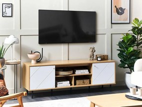 Τραπέζι Tv Berwyn 490, Άσπρο, Ανοιχτό χρώμα ξύλου, 160x56x40cm, 31 kg | Epipla1.gr