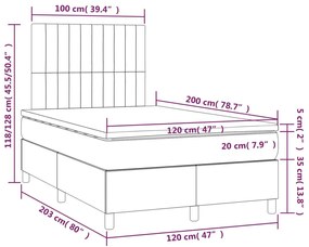 Κρεβάτι Boxspring με Στρώμα Ανοιχτό Γκρι 120x200 εκ. Βελούδινο - Γκρι