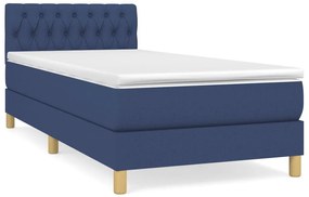 vidaXL Κρεβάτι Boxspring με Στρώμα Μπλε 90x200 εκ.Υφασμάτινο