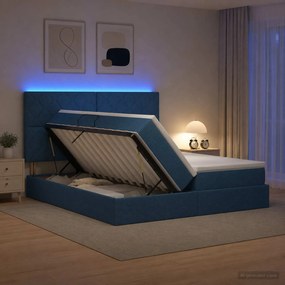vidaXL LED Κρεβάτι αποθήκευσης με στρώμα Μπλε 180 x 200 cm Ύφασμα