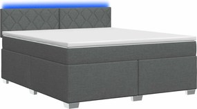 vidaXL Κρεβάτι Box Spring με Στρώμα και LED Σκούρο Γκρι 140 x 200 cm