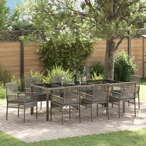 vidaXL Σέτ φαγητού για κήπο 9 pcs Γκρι 250 x 100 x 75 cm