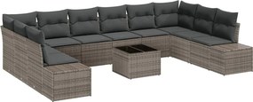 vidaXL Σετ Καναπέ Κήπου με μαξιλάρι 10 pcs Γκρι Πολυρατάν