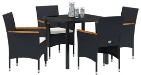 vidaXL Σέτ φαγητού για κήπο με μαξιλάρι 5 pcs Μαύρο Πολυ ράταν