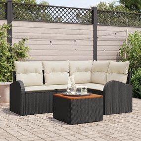 vidaXL Σετ Καναπέ Κήπου 5 pcs Μαύρος, λευκός Μεγάλο Ρατάν, Ξύλο