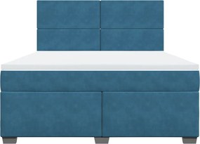 vidaXL Κρεβάτι Boxspring με Στρώμα Μπλε 180x200 εκ. Βελούδινο