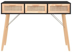 Τραπέζι Κονσόλα Μαύρο 105x30x75 εκ. Μασίφ Πεύκο &amp; Φυσικό Ρατάν - Μαύρο