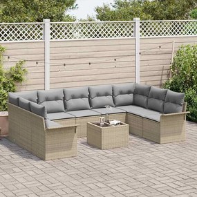 vidaXL Σετ Καναπέ Κήπου με μαξιλάρι 10 pcs Μπεζ Πολυ ράταν