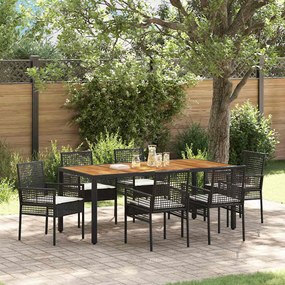 vidaXL Σετ φαγητού 7 pcs Μαύρο Ρατάν και ατσάλι