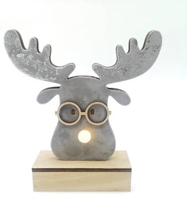 "WOODEN GREY REINDEER HEAD", 1 MINI LED ΛΑΜΠ. ΜΠΑΤ. (2xAA), WW,IP20, 18X4.5X16CM ACA X06111211