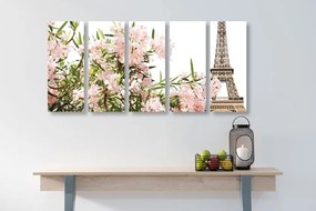 Εικόνα 5 τμημάτων Πύργος του Άιφελ και ροζ λουλούδια