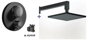 Almar Black matt Ανακλινόμενη κεφαλή 20εκ+Thermo-Core Push Θερμοστατικός μίκτης εντοιχισμού 3 εξόδων+κιτ εντιχοισμού