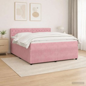 vidaXL Κρεβάτι box spring με στρώμα Ροζ 160 x 200 cm Βελούδο
