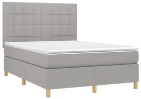 vidaXL Κρεβάτι Boxspring με Στρώμα &amp; LED Αν.Γκρι 140x200εκ. Υφασμάτινο