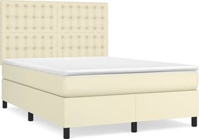 vidaXL Κρεβάτι Boxspring με Στρώμα Κρεμ 140x190εκ. από Συνθετικό Δέρμα