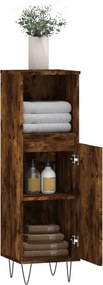 vidaXL Ντουλάπι Μπάνιου Καπνιστή Δρυς 30x30x100 εκ. Επεξεργασμένο Ξύλο