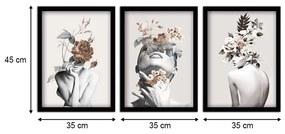 Πίνακας "Flower Girls" Megapap 3 τμχ. σε πλαίσιο 35x45x2εκ.