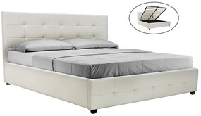 Κρεβάτι Roi διπλό 160x200 PU λευκό ματ   αποθηκευτικό χώρο Υλικό: PU - PLYWOOD - HARDWOOD 006-000016