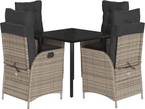 vidaXL Σετ Τραπεζαρίας Κήπου 5 τεμ. Γκρι Συνθ. Ρατάν με Μαξιλάρια
