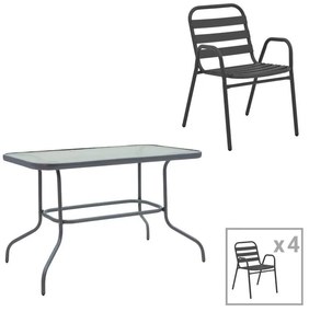 Σετ κήπου - Τραπεζαρία Valor - Sussie 5 τεμ. μέταλλο ανθρακί - γυαλί 110x60x70 εκ. 110x60x70 εκ.