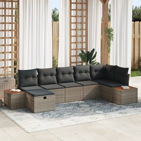 vidaXL Σετ καναπέ 7 τεμαχίων κήπου με μαξιλάρια γκρι πολυ-ρατάν