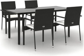 vidaXL Σετ Τραπεζαρίας Κήπου 5 Τεμαχίων Μαύρο Συνθ. Ρατάν με Μαξιλάρια