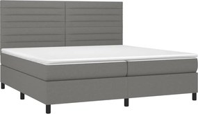 vidaXL Κρεβάτι Boxspring με Στρώμα &amp; LED Σκ.Γκρι 200x200εκ. Υφασμάτινο