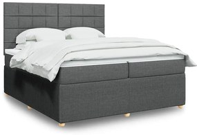 vidaXL Κρεβάτι Boxspring με Στρώμα Σκούρο Γκρι 200x200 εκ. Υφασμάτινο