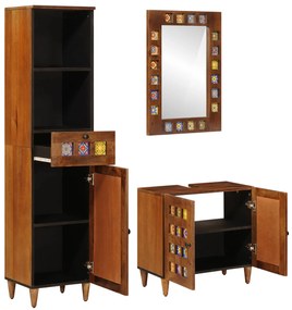 vidaXL Σετ Επίπλων Μπάνιου με συρτάρι 3 pcs Καρυδιά Στερεό ξύλο μάνγκο