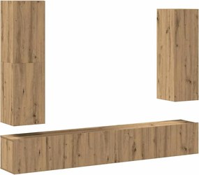 vidaXL Σετ ντουλαπιών τηλεόρασης 4 τεμαχίων Επιτοίχιο Τεχνικής Δρυς